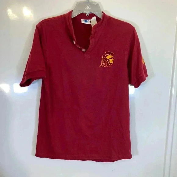 USC Trojan Henley Cardinal Embroidered Youth XL Short Sleeve Shirt - Picture 1 of 14